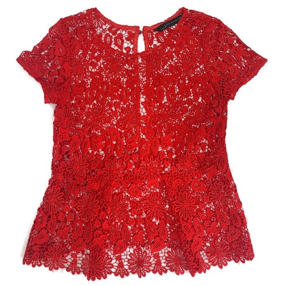 Zara Tops - ZARA WOMAN red lace short sleeve top size XS